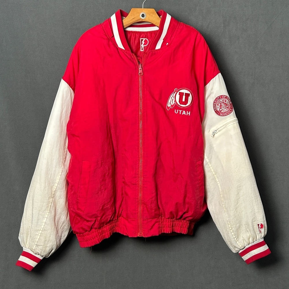 Vtg 90s Utah Utes Pro Player Reversible Puffer Jacket Mens Red 29x27